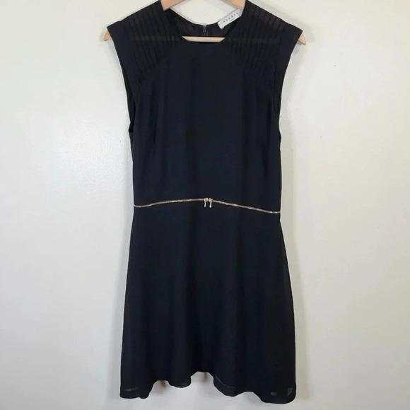 Sandro Paris Fit And Flare Gold Tone Waist Chiffon Black Dress - Picture 5 of 16